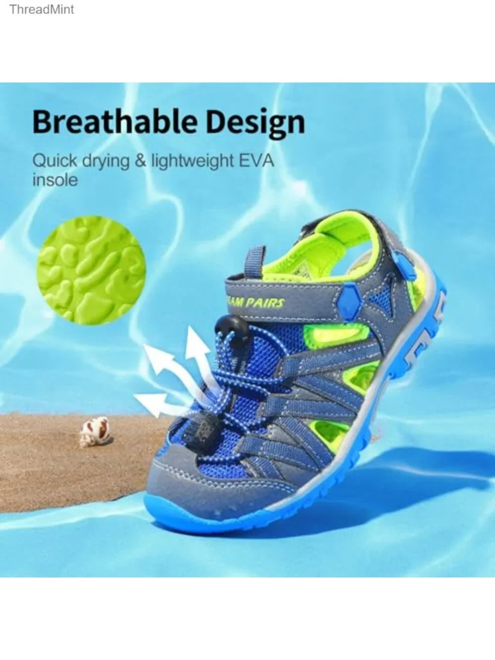 Unisex Kids Athletic Sandals Hook-and-Loop Breathable Quick-Dry